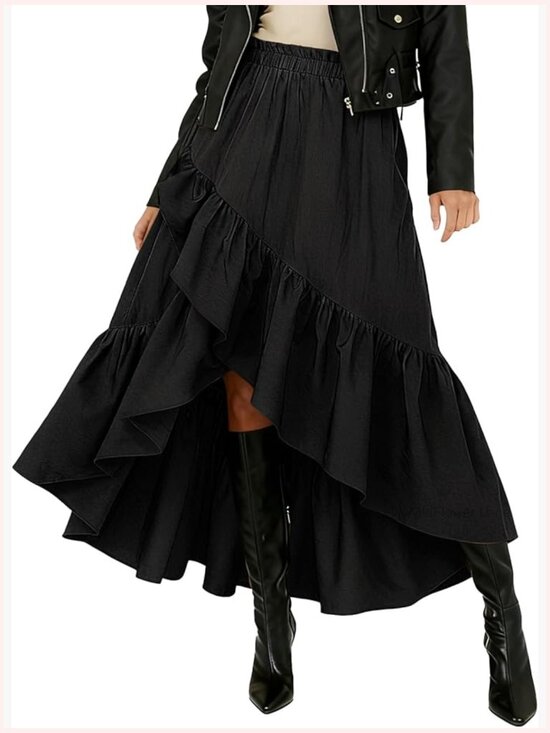 Dresses & Skirts - Western Boho Ruffle Maxi Skirt Asymmetrical High Low Flowy Midi